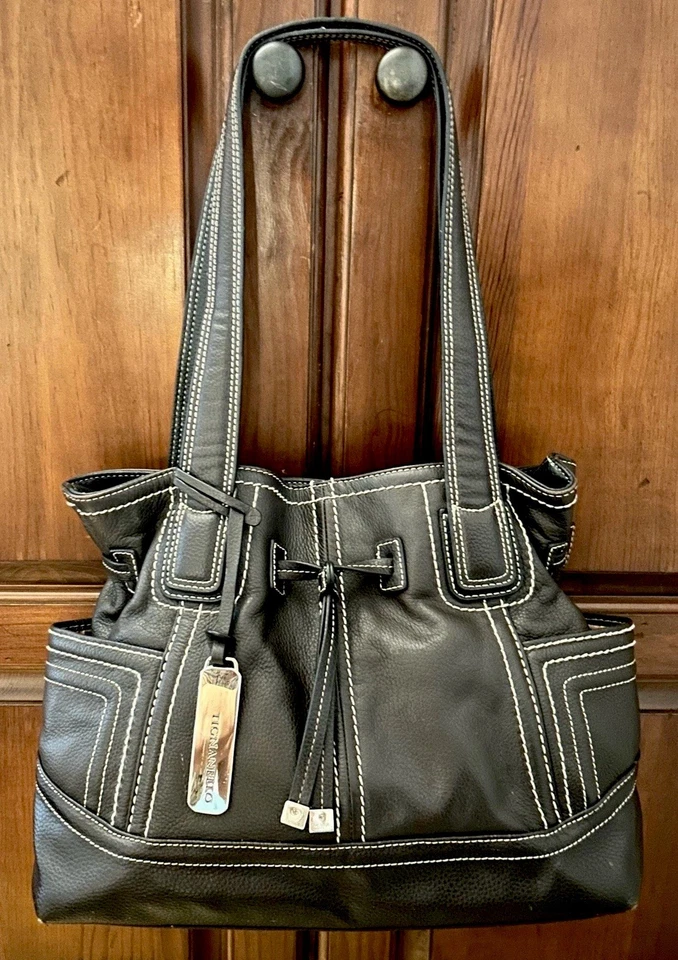 Bolsa de ombro de couro marrom Tignanello com costura de contraste branco ~ Muito bom estado usado - Imagem 1 de 4