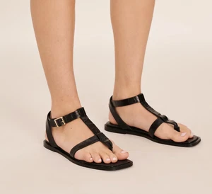 AERE Leather Strap Sandals Black Croc BNIB - AU 8 RRP $140 - Free Postage - Foto 1 di 5