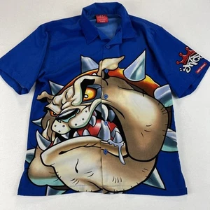 Vintage Y2K JNCO Button Down Shirt Youth Medium Bulldog Blue Short Sleeve Baggy - Picture 1 of 9
