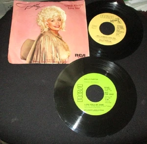 DOLLY PARTON 2 PROMO 45 RECORDS / I WILL ALWAYS LOVE YOU W/ PS PLUS ONE MORE - Picture 1 of 5