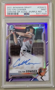 2021 Bowman Draft COLTON COWSER 1st Auto PURPLE Refractor /250 PSA 9 Orioles - Picture 1 of 2