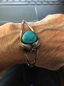 Native American Sterling/Turquoise Cuff Bracelet - Picture 1 of 5