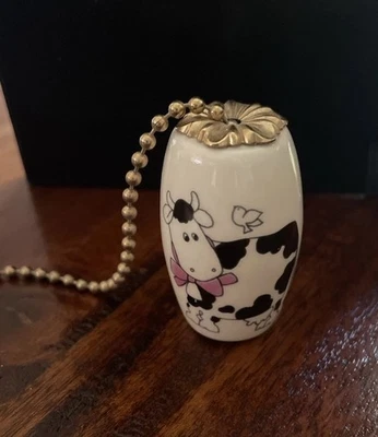 Ceramic 2” Holstein Cow Drop Dangle Ceiling Fan Light Switch Pull Chain w/Brass - Image 1 of 4