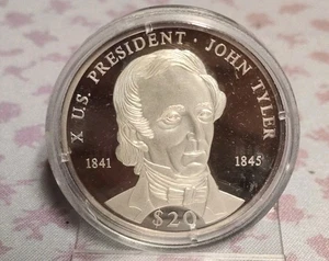 Moneta 20 Dollari 2000 Liberia .999 Argento Proof - John Tyler - KM# 878 - Foto 1 di 2