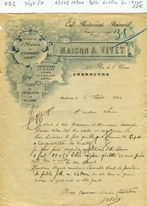 Dépt 50 - Cherbourg 32 Rue de l'Union - Belle Entête d'un Café Restaurant 1900 - Imagen 1 de 1