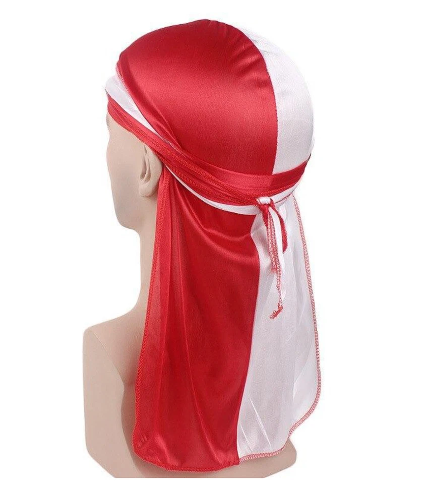 Sedoso Dos Tonos Durag Sedoso Dos Tonos Onda Tapa Sedoso Do-rag Headwrap, Rojo/Blanco Foto 1 de 1