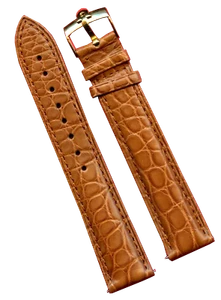 BRAUN COGNAC ECHT ALLIGATOR ARMBAND 19mm EXTRA LANG & ECHT OMEGA GOLD SCHNALLE - Bild 1 von 6