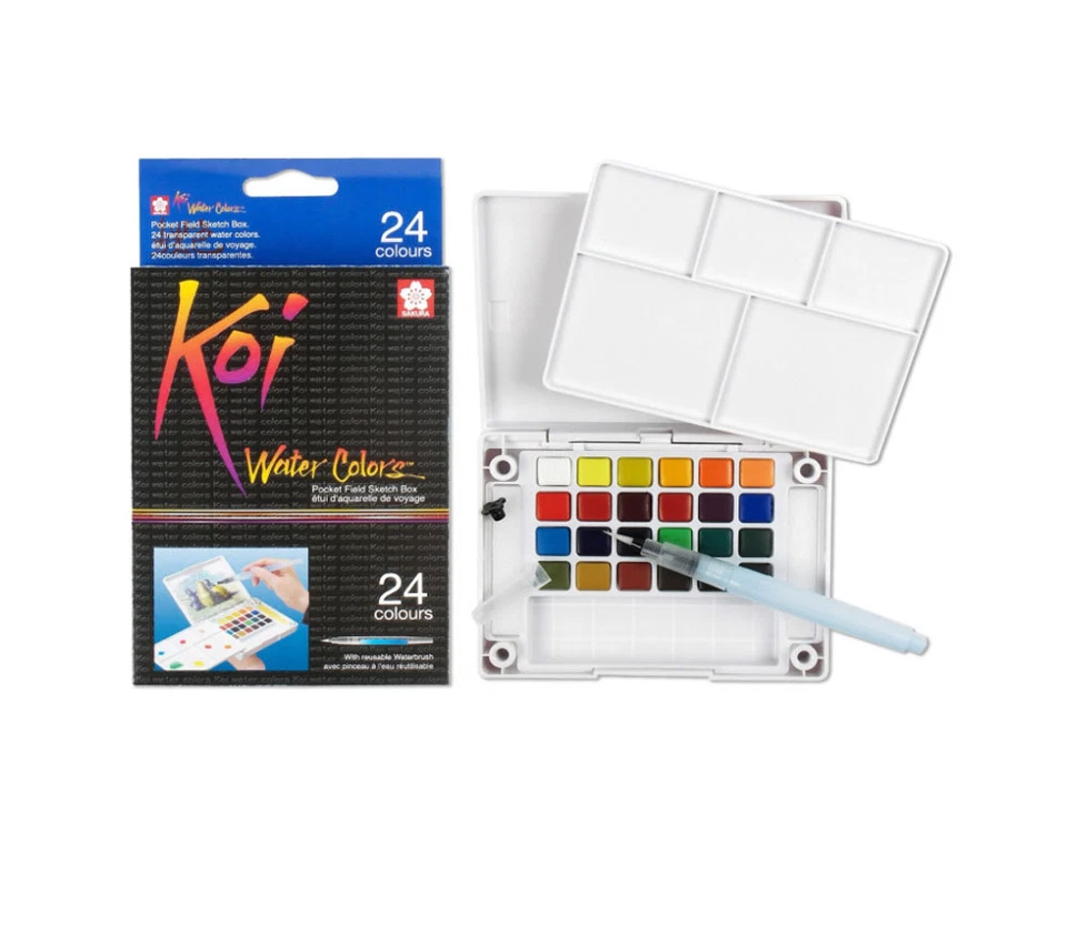 Sakura Koi Solid Watercolor 24 Assorted Water Color Field Sketch Set With Brush