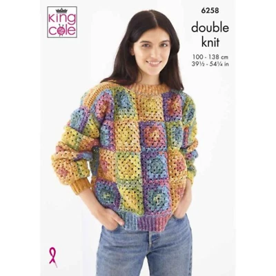 King Cole Pattern Granny Square Cardigan and Jumper Crocheted in Bramble DK 6258 - Image 1 of 2