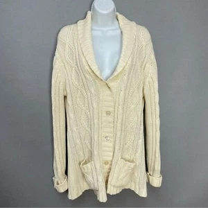 Cárdigan Suéter Vintage Crema Off-White Slouchy Cable Tejido Acrílico Bolsillos Med - Imagen 1 de 16