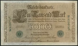 Deutschland, Reichsbanknote, 1000 Mark, 21. April 1910, 6-stellige grüne Serie, AEF - Bild 1 von 2