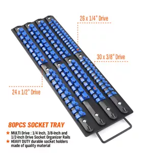 Organizer supporto presa unità portatile vassoio metallo 80 pz ABS clip guida 1/4 3/8 1/2 - Foto 1 di 8