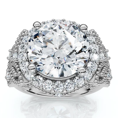 Anillo de compromiso de diamantes certificado de 3 1/3 quilates de oro de 14 k o platino cultivado en laboratorio Foto 1 de 4