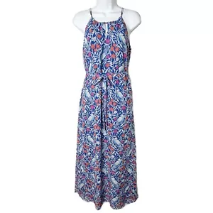 Old Navy Women's Maxi Dress XS Blue Floral Bird Pattern Sleeveless Keyhole Lined - Picture 1 of 10