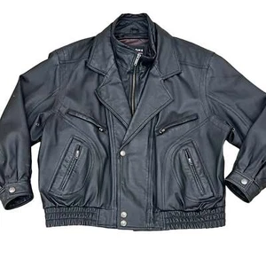 Chaqueta de moto de cuero negra XL Wilsons de colección - Imagen 1 de 13