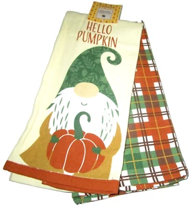 FALL KITCHEN TOWEL SET 16" x 26" Dual Purpose HELLO PUMPKIN/FALL PLAID 2 PK - Picture 1 of 1