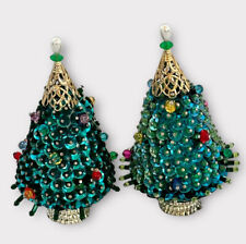 Vintage Push Pin Christmas Ornaments  Sequins Ribbon Pins Handmade Set Of 2