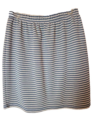 蓝色奶油色条纹及膝休闲学院风针织弹力裙 XL 码 — 第 1/4 张图片