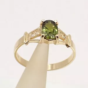 1.09 ct Oval Green Natural Parti Sapphire & Diamond Ring Genuine 9k Yellow Gold - Picture 1 of 20