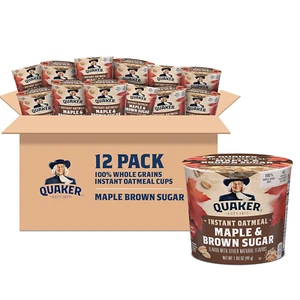 Quaker Instant Oatmeal Express Cups, Maple & Brown Sugar, 1.69 Ounce (Pack of 12 - Picture 1 of 12