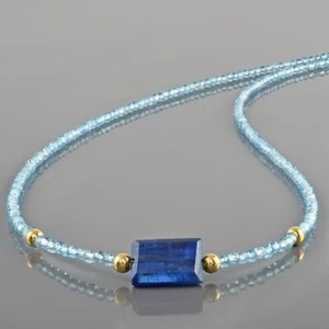 Natural Blue Kyanite & Sky Apatite Tiny Beads 18" Chain 1 Strand Women Necklace - Picture 1 of 5