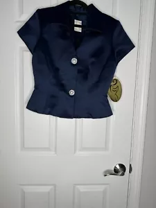 WATTERS AND WATTERS NWT Vintage Navy Satin Dress Top Rhinestone Buttons Size 10m - Picture 1 of 8
