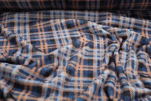 Stoff Polyester Wellness Fleece Schottenkaro blau caramel Kuschelfleece Karo - Bild 1 von 5