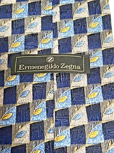 ERMENEGILDO ZEGNA Leaf & Geometric Multicolor 100% Silk Necktie Luxury Italy - Picture 1 of 6