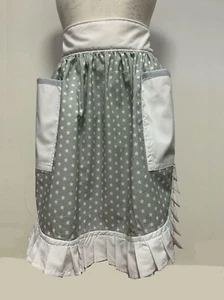 RETRO VINTAGE STYLE HALF APRON - GREY & WHITE STARS with WHITE TRIM & 2 POCKETS - Picture 1 of 6