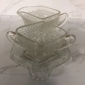 Vintage Indiana Glass Tiara Sandwich Diamond Shape Sugar and Creamer with Tray - Picture 1 of 13