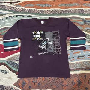 Vintage The Anaheim Mighty Ducks 3/4 Sleeve T Shirt Tee 90s Scrimmage NHL Size S - Picture 1 of 9
