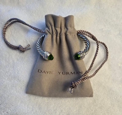 David Yurman 7mm Peridot and Diamond Cable Bracelet 925 M Adjustable - Image 1 of 4