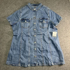 ASOS Design Denim Mini Shirt Dress Womens 24 Short Sleeve Button Pockets Curve - Picture 1 of 5