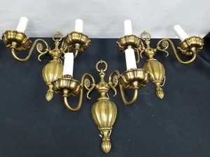 ANTIQUE SET OF 3 GILT BRONZE BRASS FRENCH WALL SCONCES 2 LIGHT - Picture 1 of 12