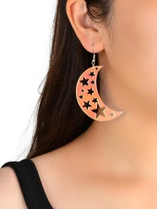 Acrylic Rainbow Colour Moon Star Hook Earrings Stunning Jewellery Gift 1 pair - Picture 1 of 4