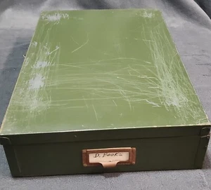 Vintage grün Metall Dokument Aufbewahrungsbox, Etikettenhalter Schublade ziehen, Riegel Einheit #7 - Bild 1 von 11