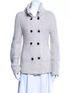 100% Pure Cashmere Chunky-Knit Cardigan Side Pockets Large THICK over 3 pounds! - Picture 1 of 5