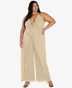 NEW - Nicole Williams English Plus Size Halter Jumpsuit Beige Khaki Size 3X NWT - Picture 1 of 1