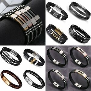 Luxury Stainless Steel Silicon Men  Bracelet Wristband Cuff Bangle Jewelry Gifts