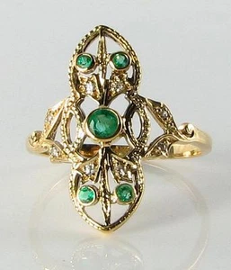 LANGER 9K 9CT GOLD KOLUMBIANISCHER SMARAGD & DIAMANT ART DECO INS RING KOSTENLOSE GRÖSSENÄNDERUNG - Bild 1 von 6