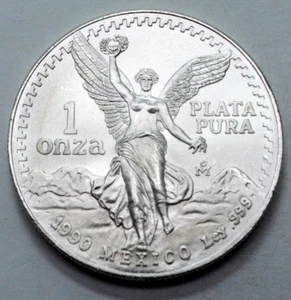 1990 UNC 1 Oz 999 SILBER MEXIKO Libertad Pura Silber limitiert seltene Münzrunde - Bild 1 von 3
