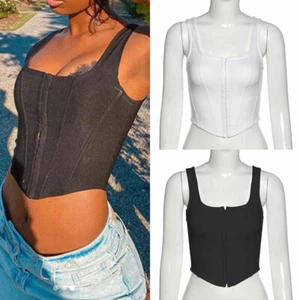 Vintage Sexy Korsett Club Kleidung Bustier Bauchfreies Top Damen Ärmellos Tank ≌ - Picture 1 of 14