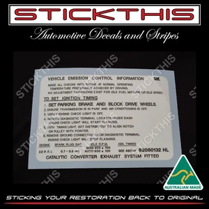 Suits Holden JE Camira - Engine Emission Decal Sticker 2.0L Engine - Picture 1 of 2