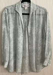 NWOT Jones Wear Blue White Chiffon Long Sleeve Shirt Loose Fit Polyester Women S - Picture 1 of 9