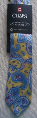 CORBATA CUELLO CHAPS AMARILLO SMITH PAISLEY - ELÁSTICA - 100% SEDA - NUEVA CON ETIQUETA Foto 1 de 3