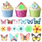 BBTO 100 Pieces Edible Flower Cupcake Toppers and Butterfly Cake Decorations Mix