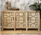 Arav Solid Timber Rustic Sideboard Buffet Natural Carved 3 Doors Distressed