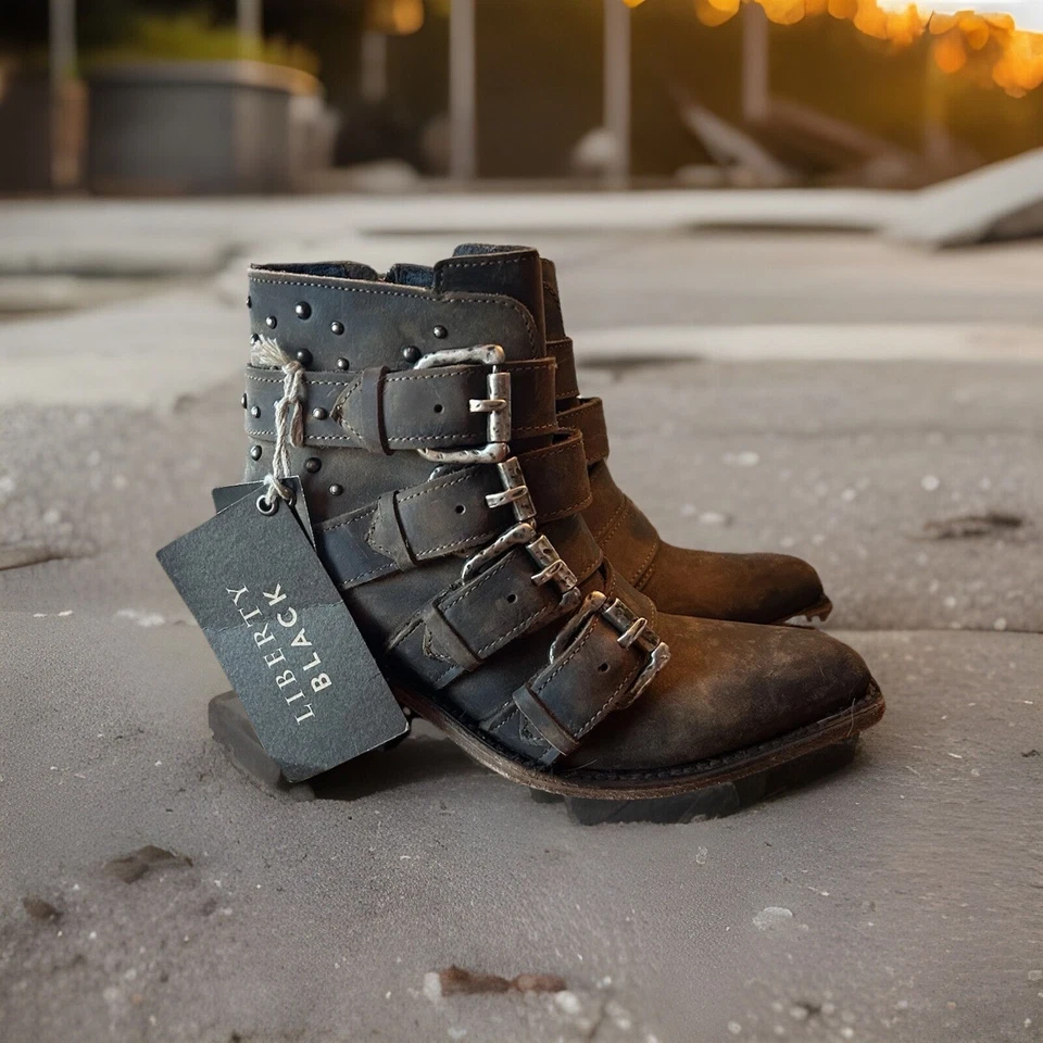 Botín Liberty Negro Amy Western Cuero Marrón Rocker Tachuelas Nuevo Talla 5 Foto 1 de 4