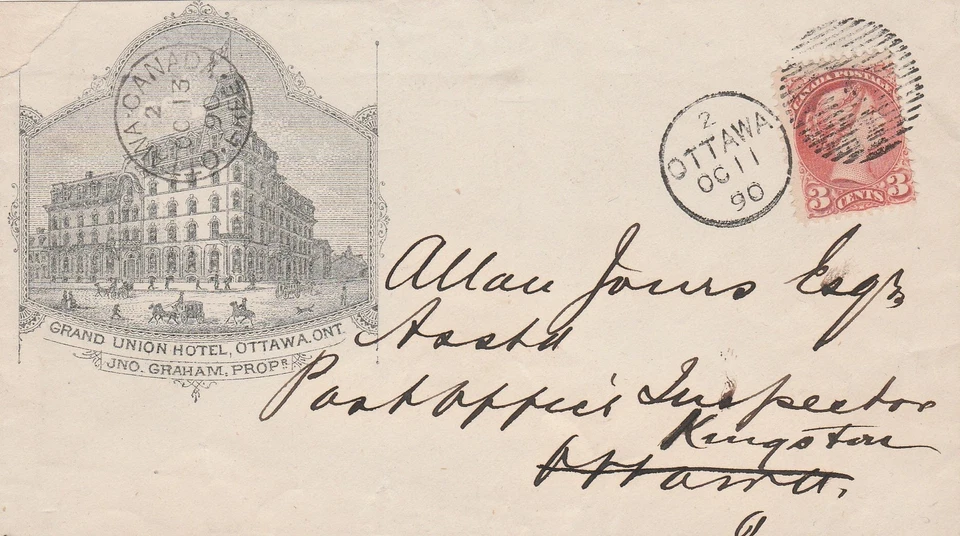 Canada OTTAWA Queen Victoria 3c Small Queen GRAND UNION HOTEL Illustrated 1890 - Image 1 of 1
