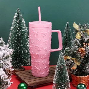 Vaso de pared doble acrílico de 30 oz con pajita y mango, diseño de arco en relieve, Pi - Imagen 1 de 6